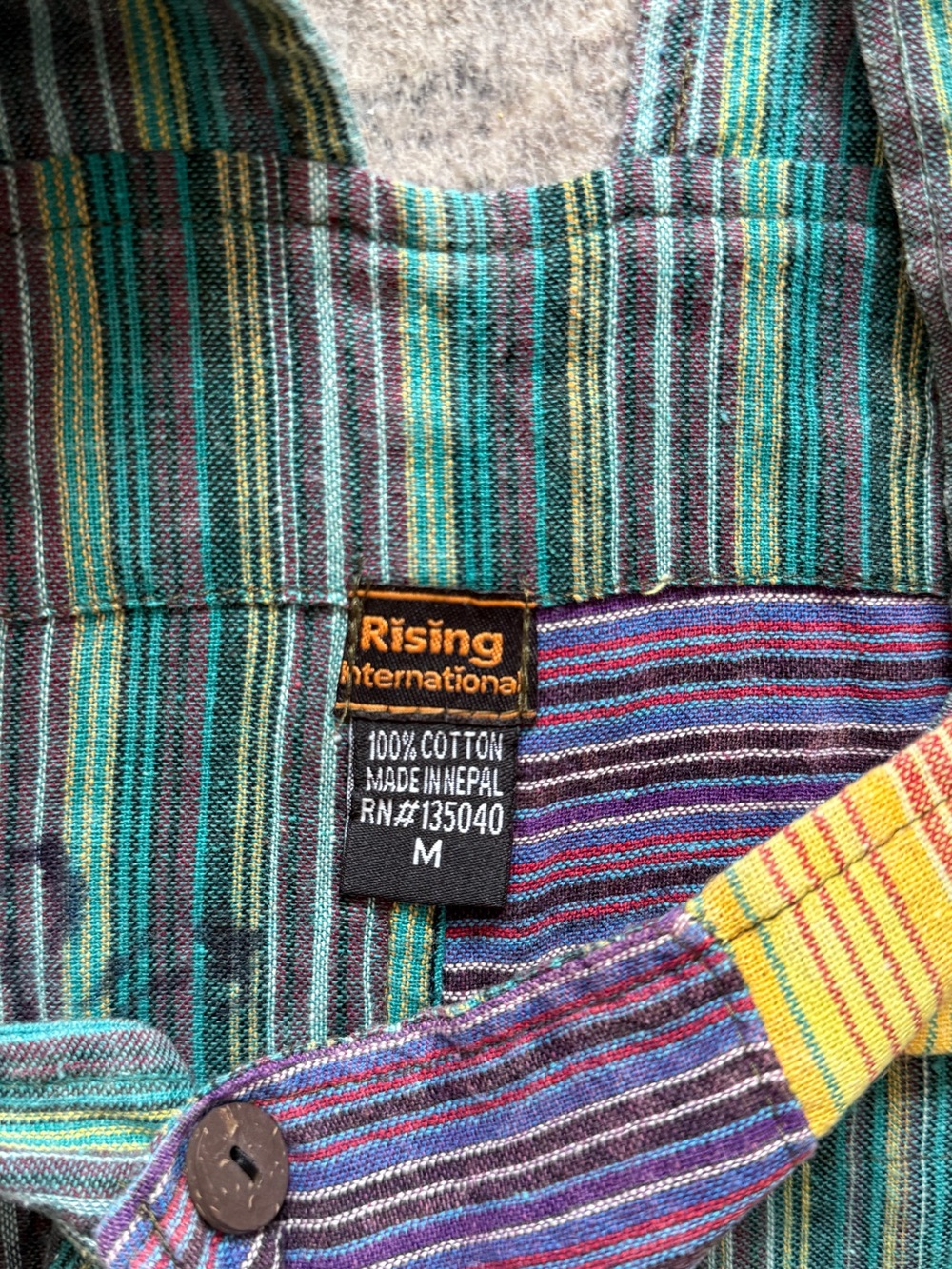Rising International Multi-Stripe Cotton Overalls in Green, Purple & Yellow - Picture 4 of 8